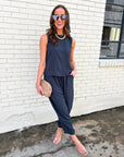 Abroad Adventure Textured Pant Set-Onyx Indigo