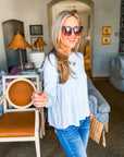 Breezy Stripes Mixed Media Top-Blue