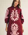 Isla Floral Baroque Dress-Burgundy