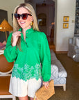 Threaded Bloom Long Sleeve Top-Spring Green