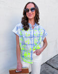 Sunset Picnic Button Down Top-Blue