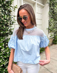 Sheer Romance Bubble Top-Sky Blue
