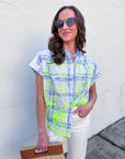 Sunset Picnic Button Down Top-Blue