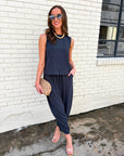Abroad Adventure Textured Pant Set-Onyx Indigo