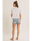 Steps Beach Embroidered Ruffle Top