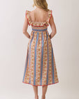 Paisley Stripe Smocked Midi Dress