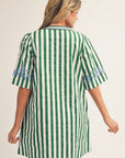 PREORDER: Riviera Maya Embroidered Shift Dress-Green