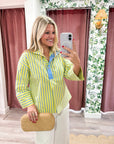 Isabella Stripe Collared Top-Yellow