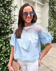 Sheer Romance Bubble Top-Sky Blue