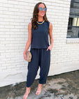Abroad Adventure Textured Pant Set-Onyx Indigo