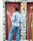 Chalet Button Down Top-Blue/White