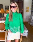 Threaded Bloom Long Sleeve Top-Spring Green