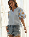 Summer Sunset Embroidered Top-Light Blue