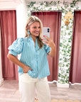 Sweetheart Puff Sleeve Top-Aqua