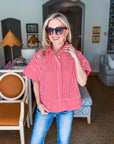 Portside Button Down Top-Red