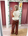 Bellagio Floral Wide Leg Pants-Brown