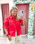 Seaside Zipper Front Jacket-Red