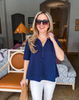 Office Chic Polo Top-Navy