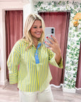 Isabella Stripe Collared Top-Yellow