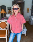 Portside Button Down Top-Red
