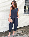Abroad Adventure Textured Pant Set-Onyx Indigo