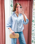 Chalet Button Down Top-Blue/White