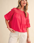Sheer Romance Bubble Top-Raspberry Pink