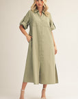 Weekend Chic Woven Midi Dress-Sage