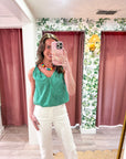 Breton Twisted Bubble Top-Emerald/Blush