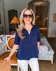 Office Chic Polo Top-Navy