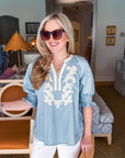 Sun-Chasing Poplin Top-Dusty Blue