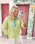 Isabella Stripe Collared Top-Yellow