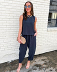 Abroad Adventure Textured Pant Set-Onyx Indigo