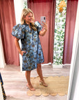 Luminous Bloom Mini Dress-Blue