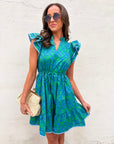 Ocean Bliss Flutter Sleeve Mini Dress