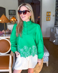 Threaded Bloom Long Sleeve Top-Spring Green