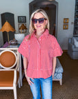 Portside Button Down Top-Red