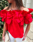 Great Night Off Shoulder Top-Red