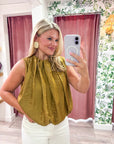 Estelle Pleated Balloon Top-Mustard