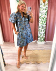 Luminous Bloom Mini Dress-Blue