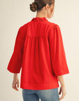 Eloise Ruffle Collar Top-Red