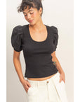 Perfect Fit Puff Sleeve Top-Black