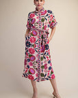 Garden Grace Tie Waist Midi Dress-Pink