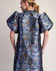 Luminous Bloom Mini Dress-Blue