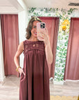 Desert Breeze Lace Maxi Dress-Chocolate