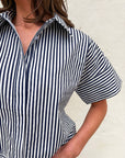 Portside Button Down Top-Navy