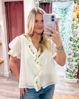 Steps Beach Embroidered Ruffle Top
