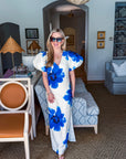 Camellia Puff-Sleeve Maxi Dress-Royal