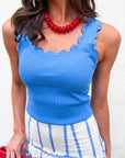 Scallop Wave Knit Top-Blue