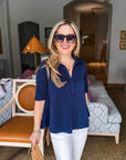 Office Chic Polo Top-Navy